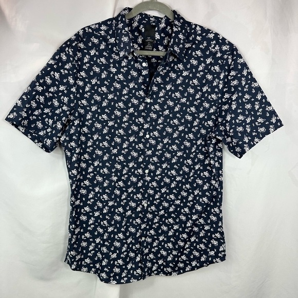 H&M mens navy white floral slim fit button down size L - Picture 1 of 7